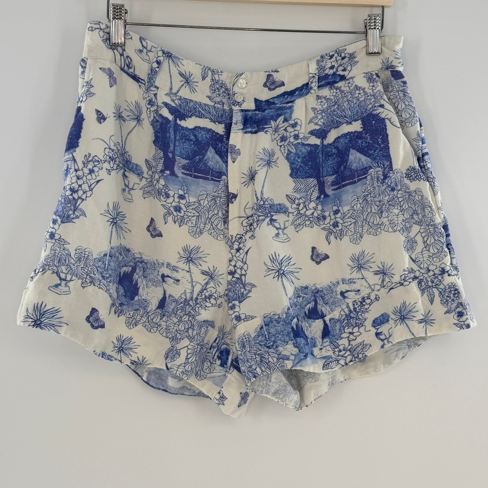 Anthropologie X Farm Rio Antique Print Linen Blend Shorts Size Large